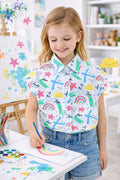 Sportking Knitted Half Sleeve Multicolor Printed Shirt Casual Top - Offwhite