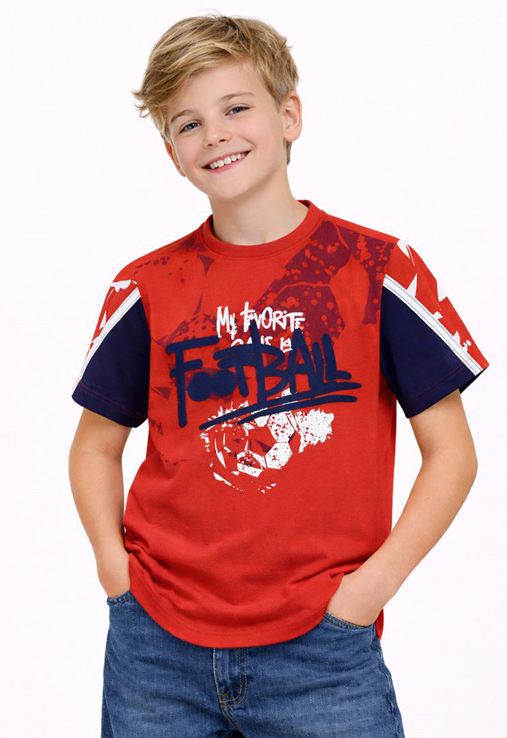 Sportking Boys Red Printed Round Neck Half Sleeve T-Shirt