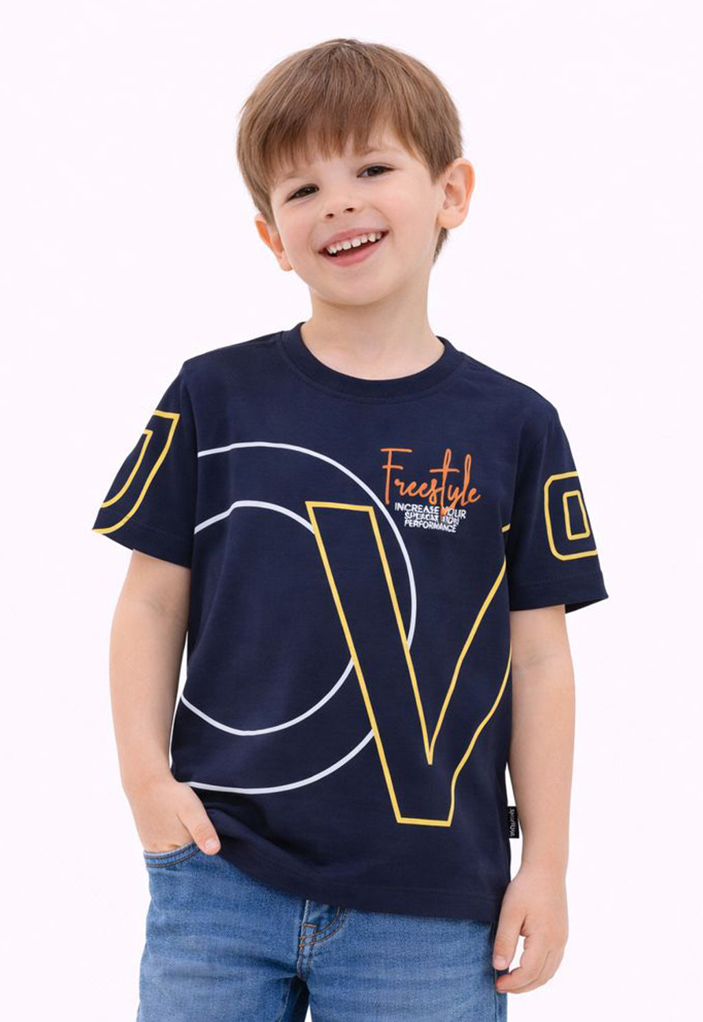Sportking Knitted Half Sleeve Graphic Print Round Neck T-Shirt -Navy