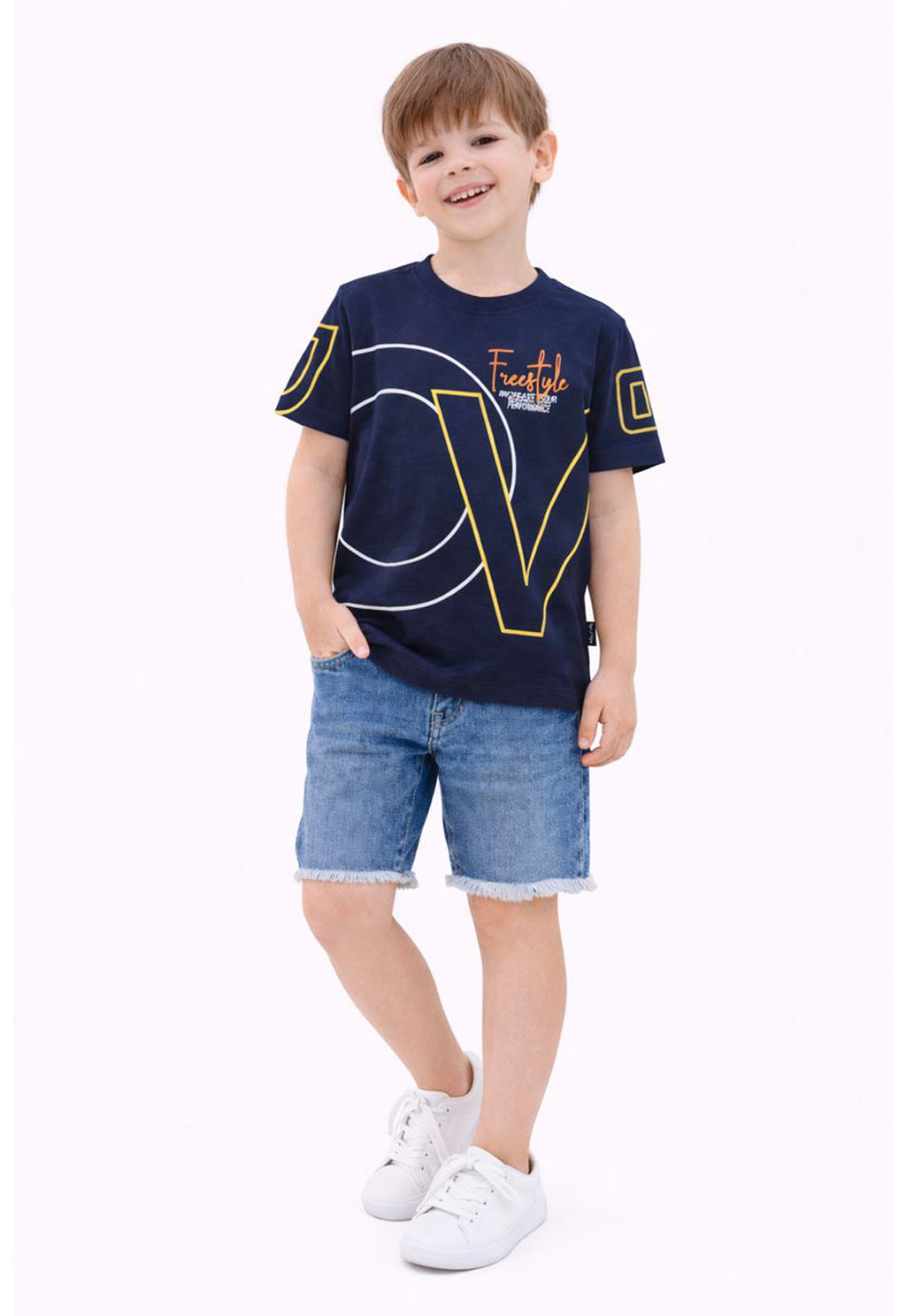 Sportking Knitted Half Sleeve Graphic Print Round Neck T-Shirt -Navy