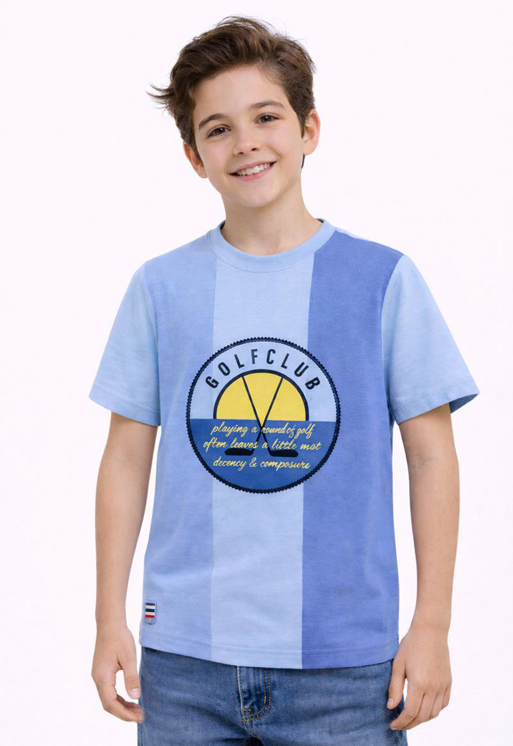 Sportking Knitted Half Sleeve Color Block Graphic Print T-Shirt - Sky