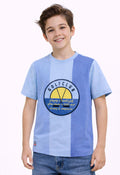 Sportking Knitted Half Sleeve Color Block Graphic Print T-Shirt - Sky