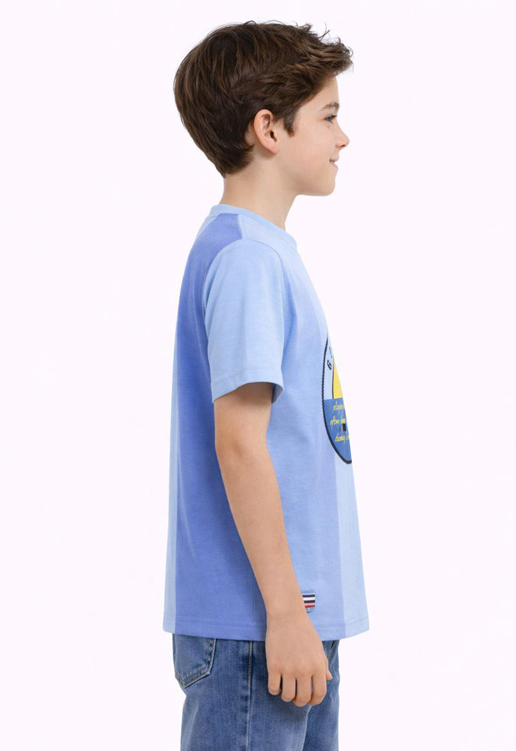 Sportking Knitted Half Sleeve Color Block Graphic Print T-Shirt - Sky