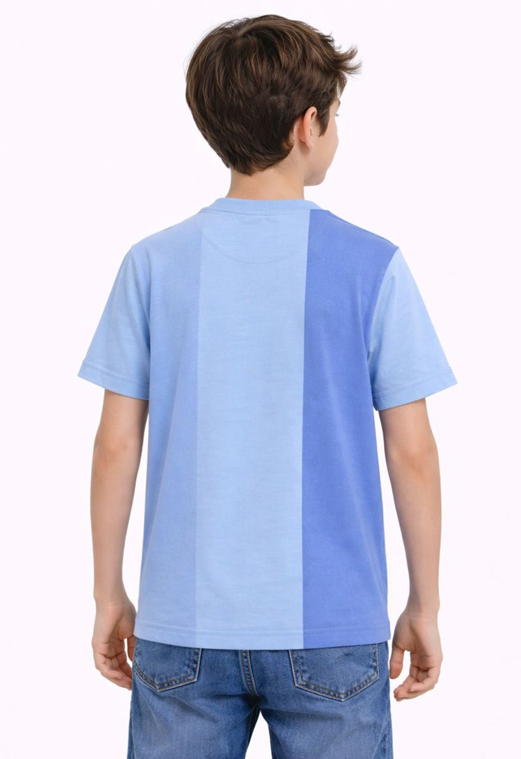 Sportking Knitted Half Sleeve Color Block Graphic Print T-Shirt - Sky