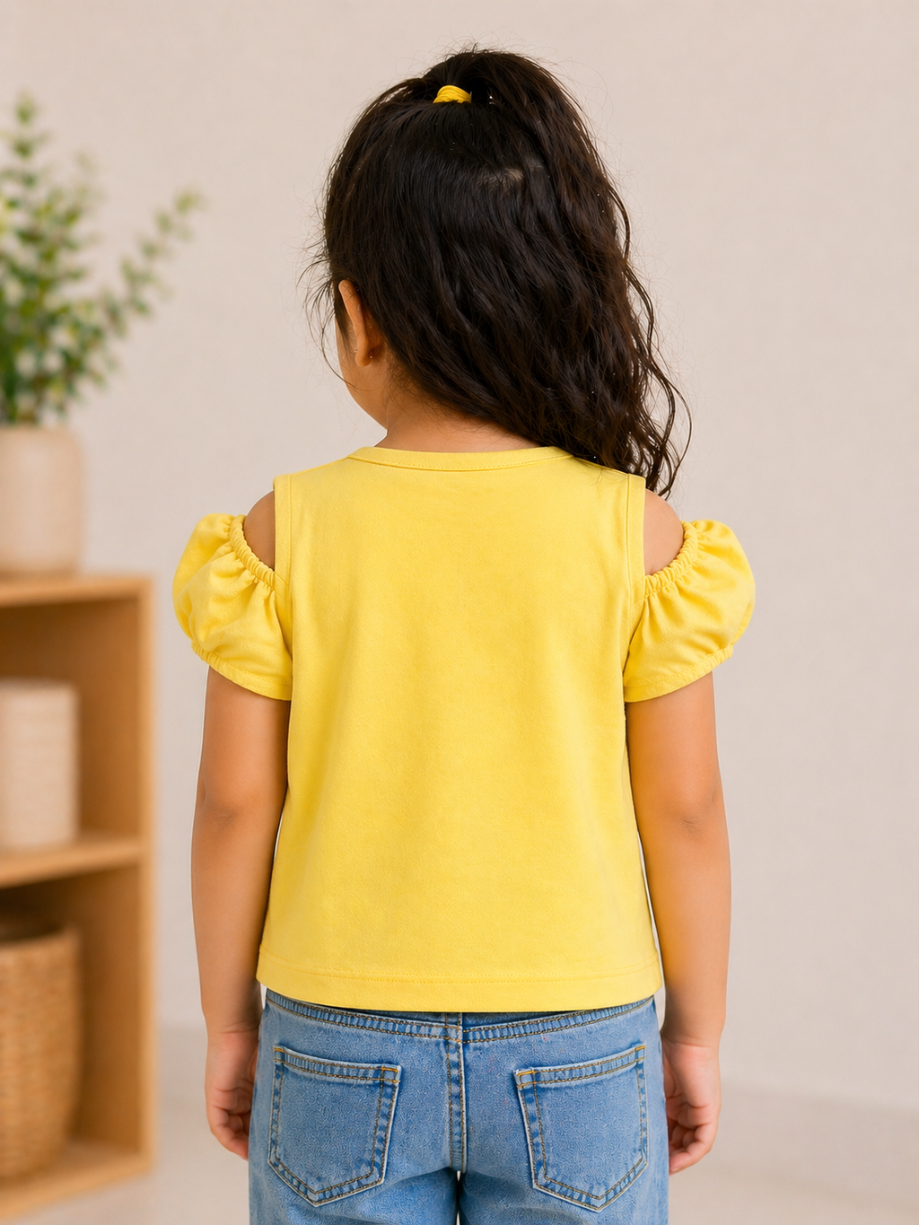 Sportking Knitted Half Sleeve Summer Print Cold Shoulder T-Shirt - Yellow