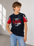 Sportking Boys Navy Blue Printed Round Neck Half Sleeve T-Shirt