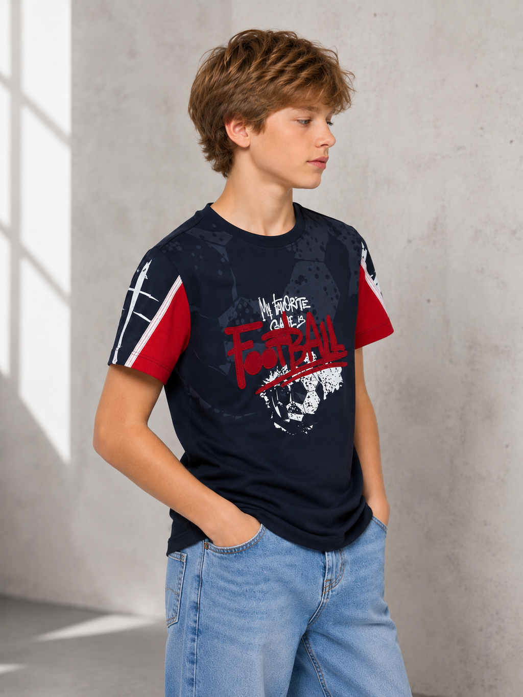Sportking Boys Navy Blue Printed Round Neck Half Sleeve T-Shirt