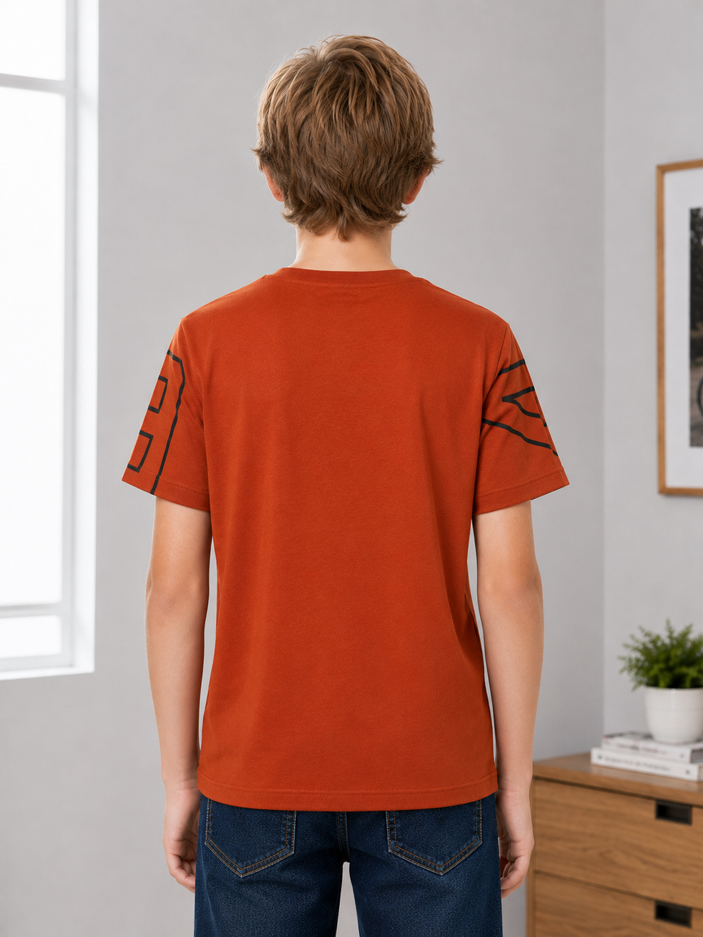 Sportking Knitted Half Sleeve Graphic Print Round Neck T-Shirt -Rust