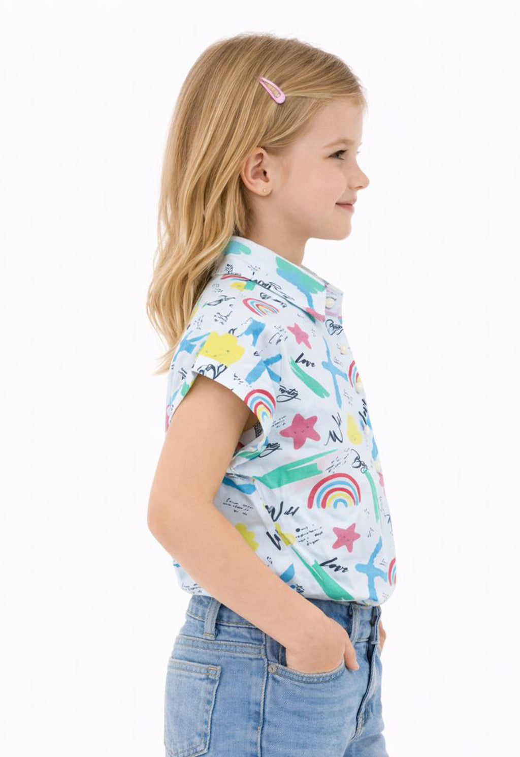 Sportking Knitted Half Sleeve Multicolor Printed Shirt Casual Top - Offwhite