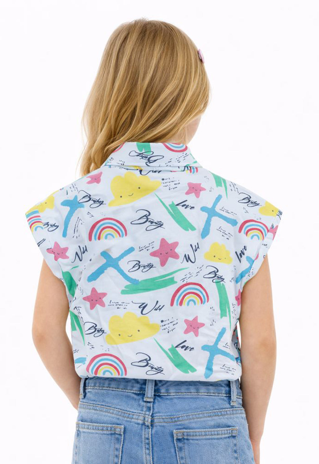 Sportking Knitted Half Sleeve Multicolor Printed Shirt Casual Top - Offwhite
