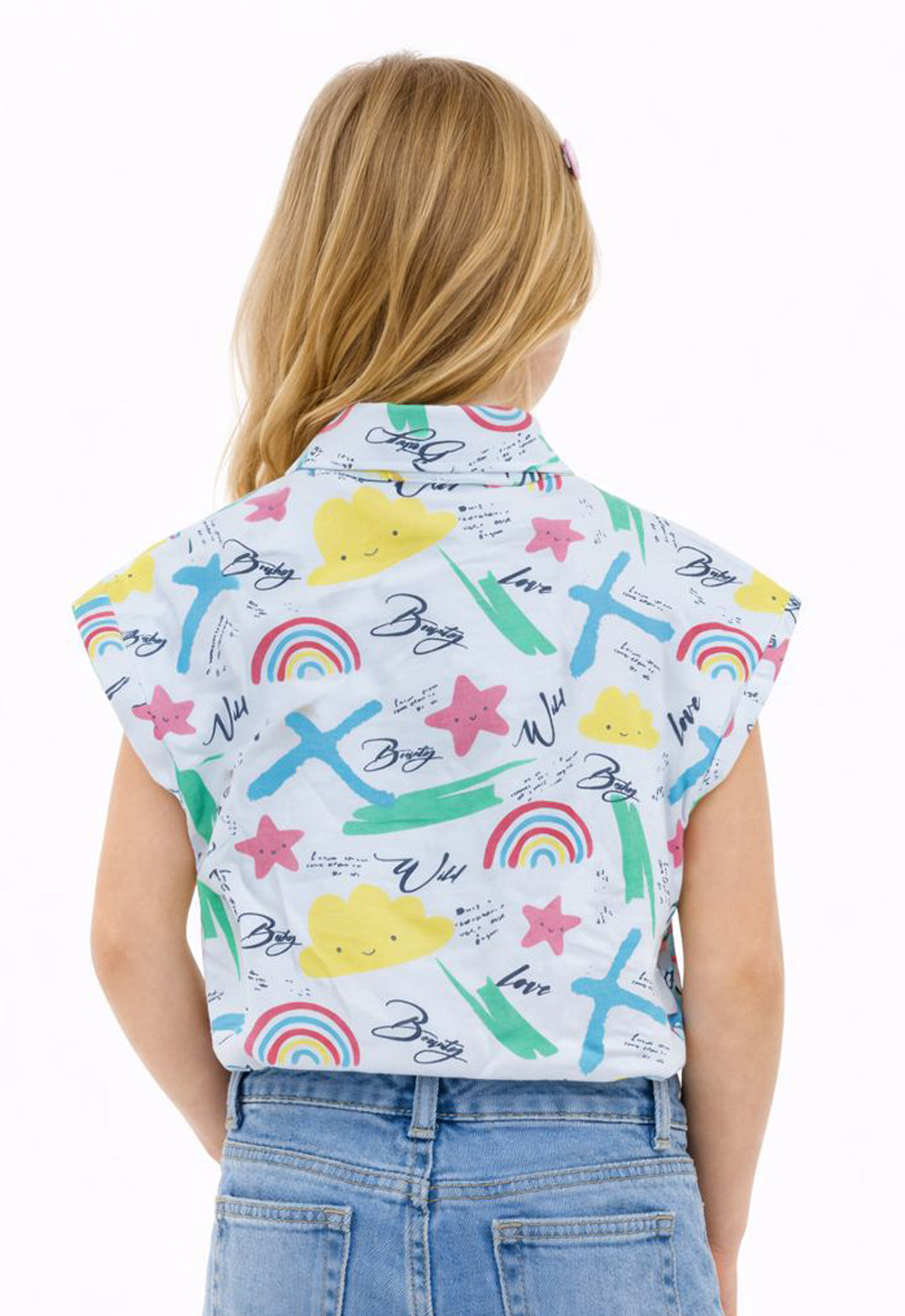 Sportking Knitted Half Sleeve Multicolor Printed Shirt Casual Top - Offwhite