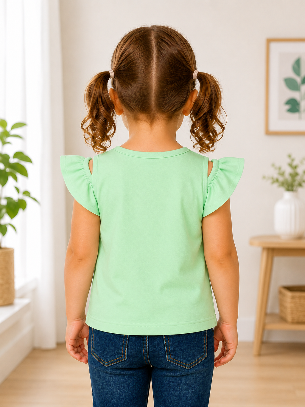 Sportking Knitted Half Sleeve Summer Print Cold Shoulder T-Shirt - L.Green